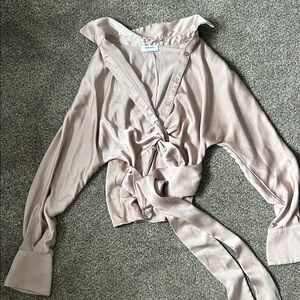 Workshop silky Blush Button-Up Blouse ties at waist